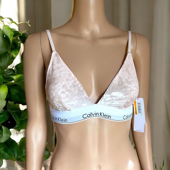 New Calvin Klein Modern Pink Velvet Triangle Bra - Picture 11 of 16